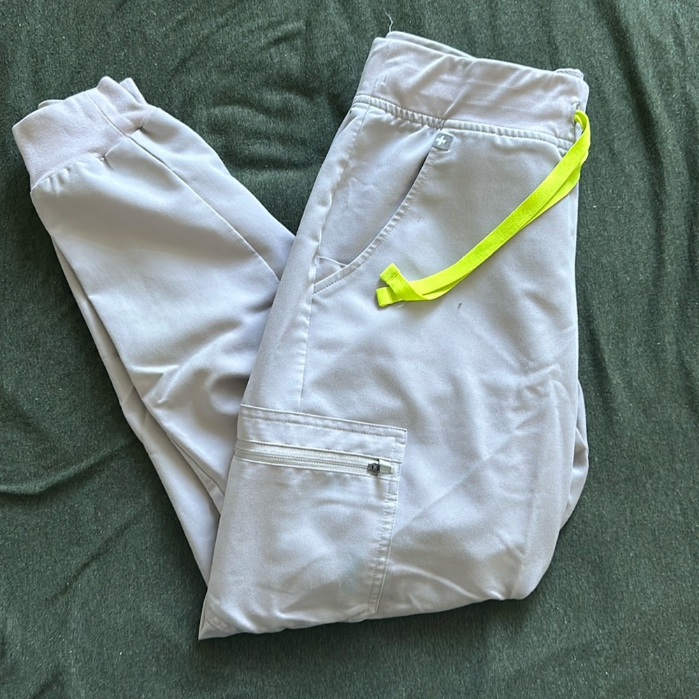 FIGS off- white neon laced jogger scrubs.